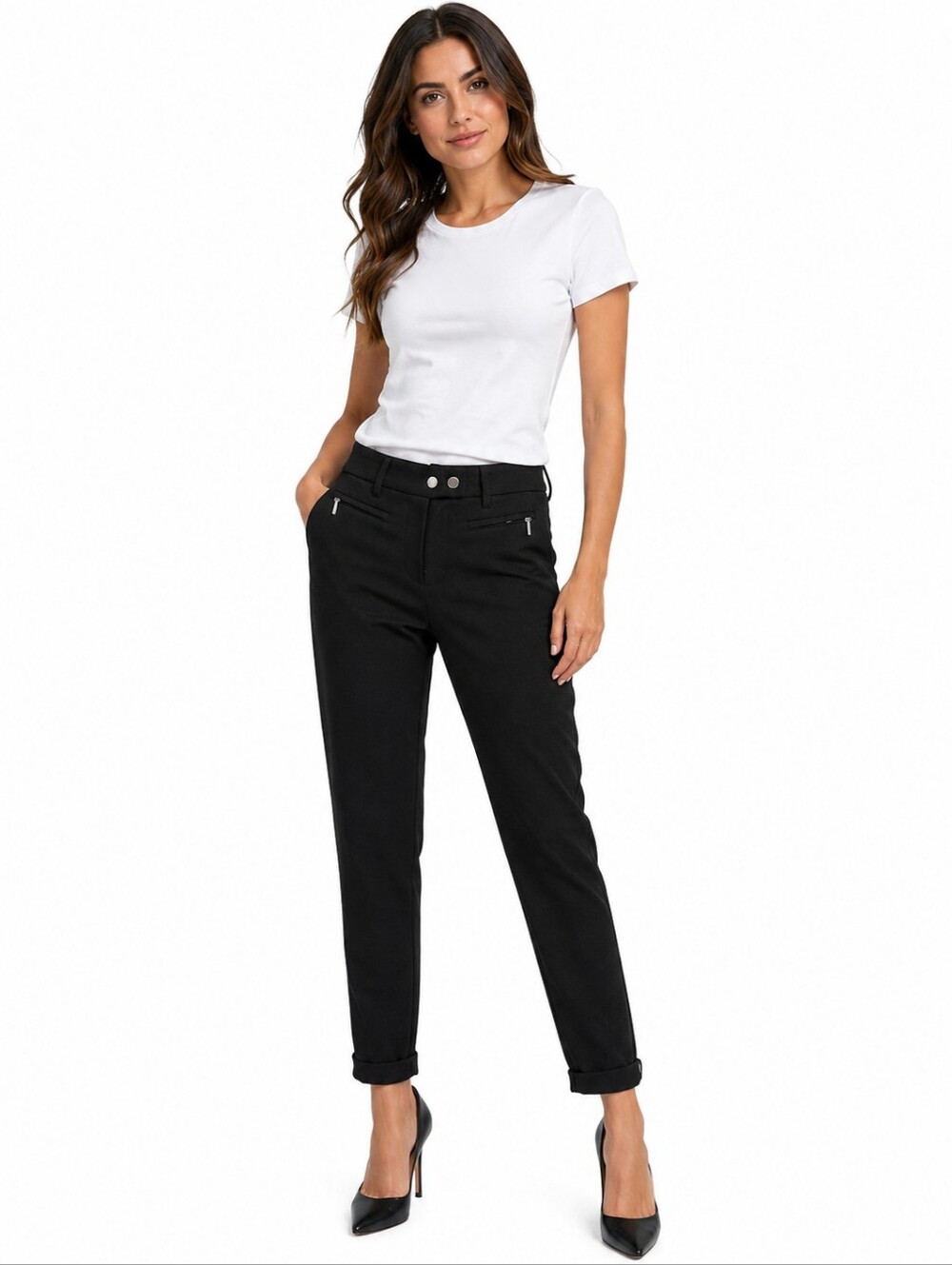 SEVENTY Black Slim Ankle Pants IT 42 US 6 Tailored Stretch Trousers Career Work